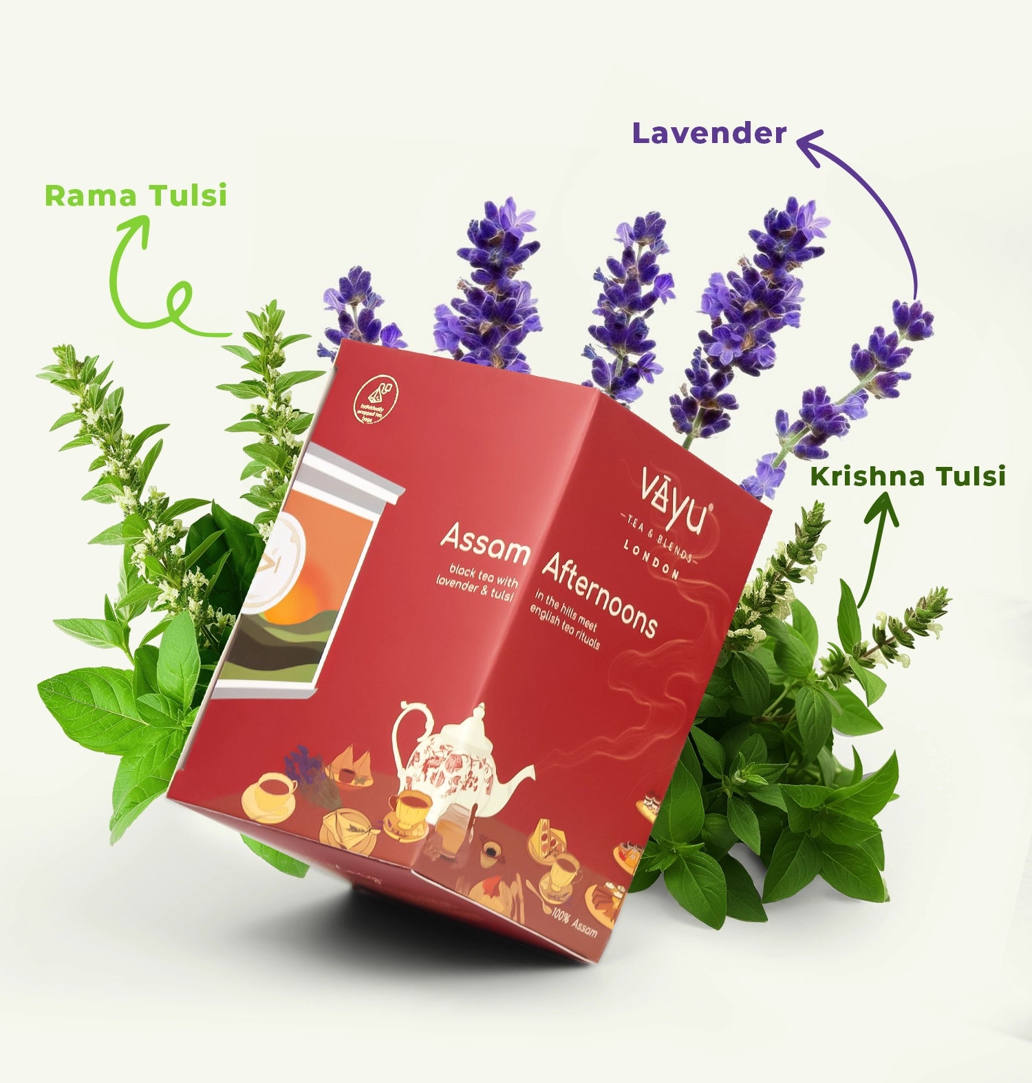 Assam Afternoons (Krishna Tulsi, Rama Tulsi & Lavender 16 Pyramid Tea Bags)
