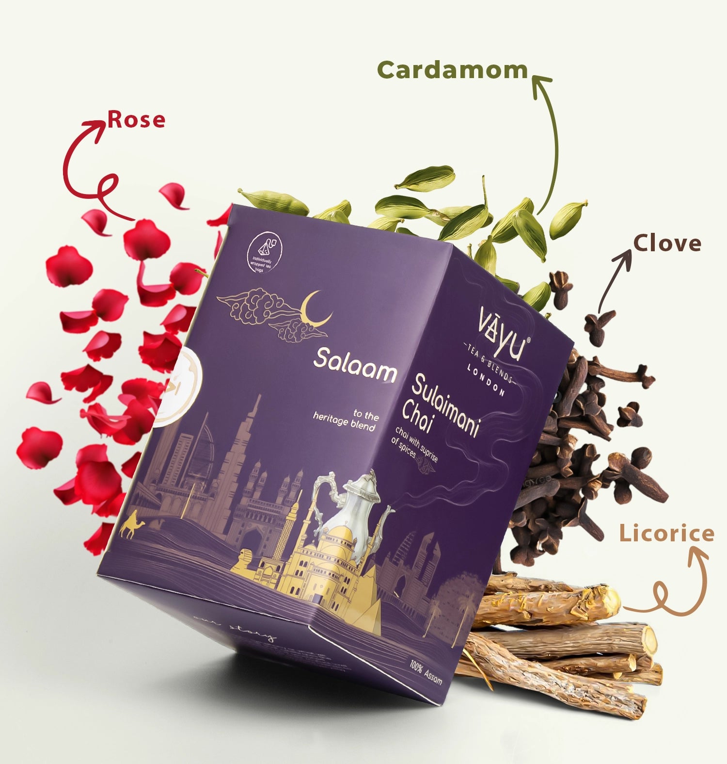 Salaam Sulaimani Chai (Cardamom, Clove, Liquorice & Rose) 20 Pyramid Tea Bags)