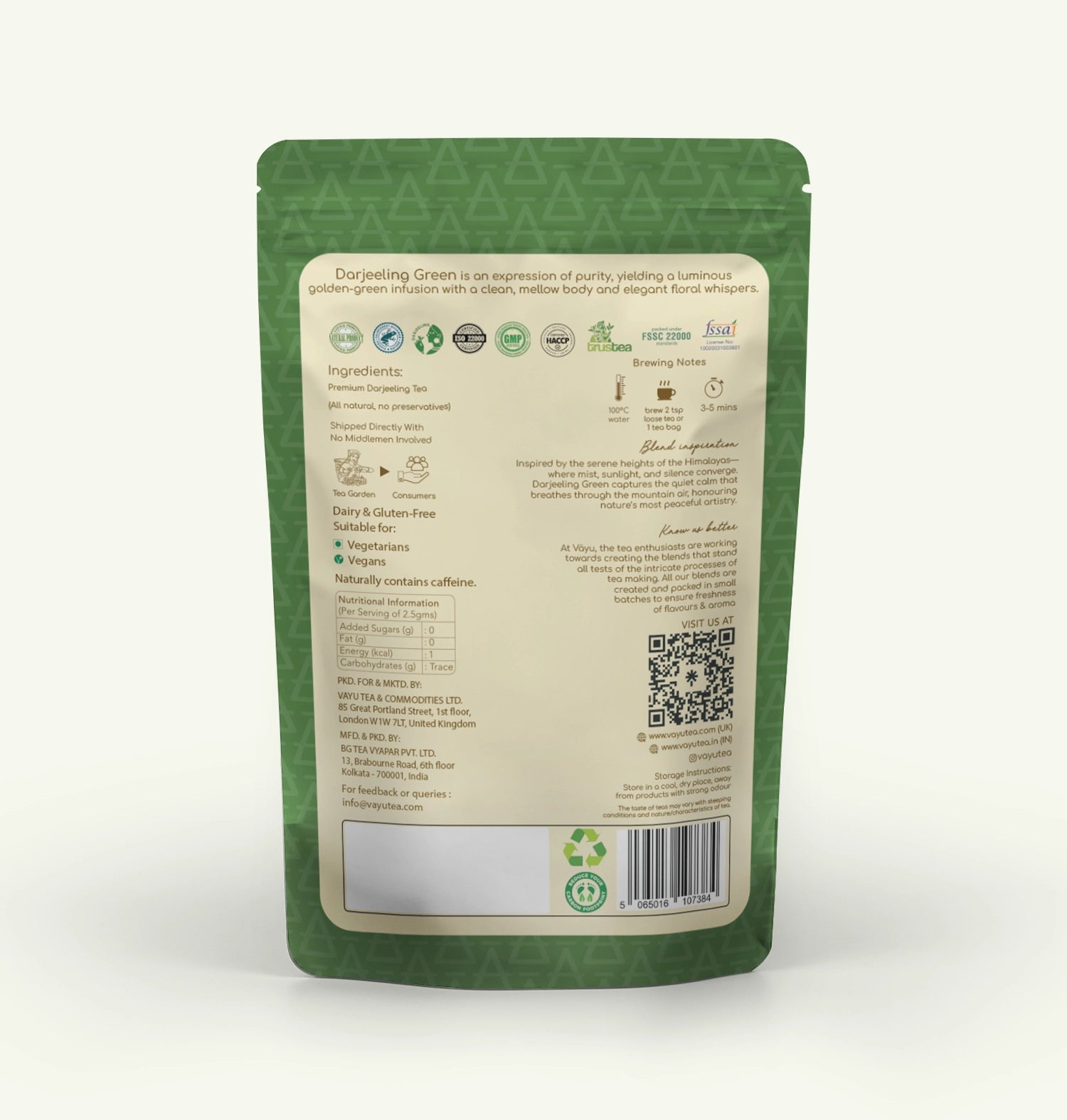 Darjeeling Green (Organic Green Tea) Loose Tea 100gms