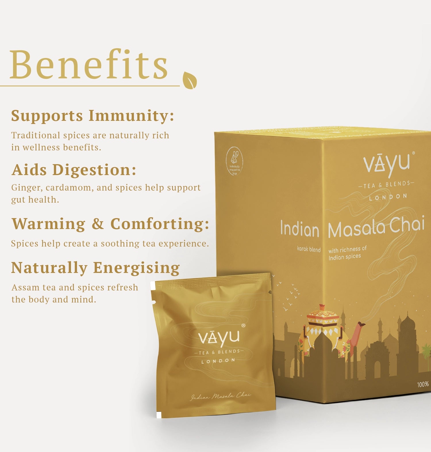 Indian Masala Chai (Cardamom, Cinnamon & Ginger 20 Pyramid Tea Bags)