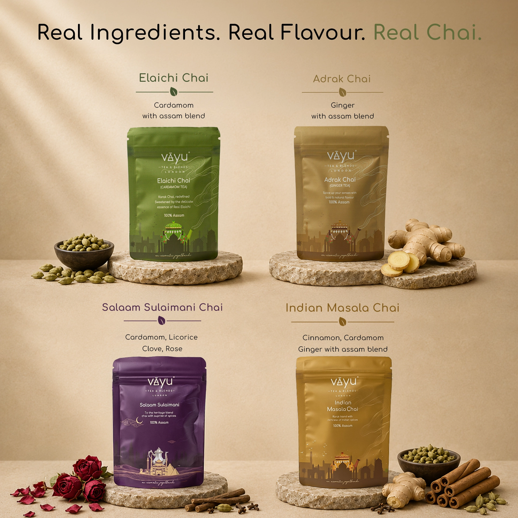 Vayu’s Spice Tea Trial Pack with FREE Glass, Infuser and spoon (Loose Tea)