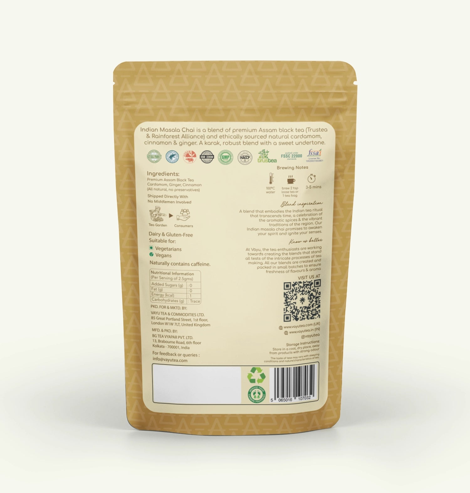Indian Masala Chai (Cardamom, Cinnamon & Ginger) Loose Tea  180gms