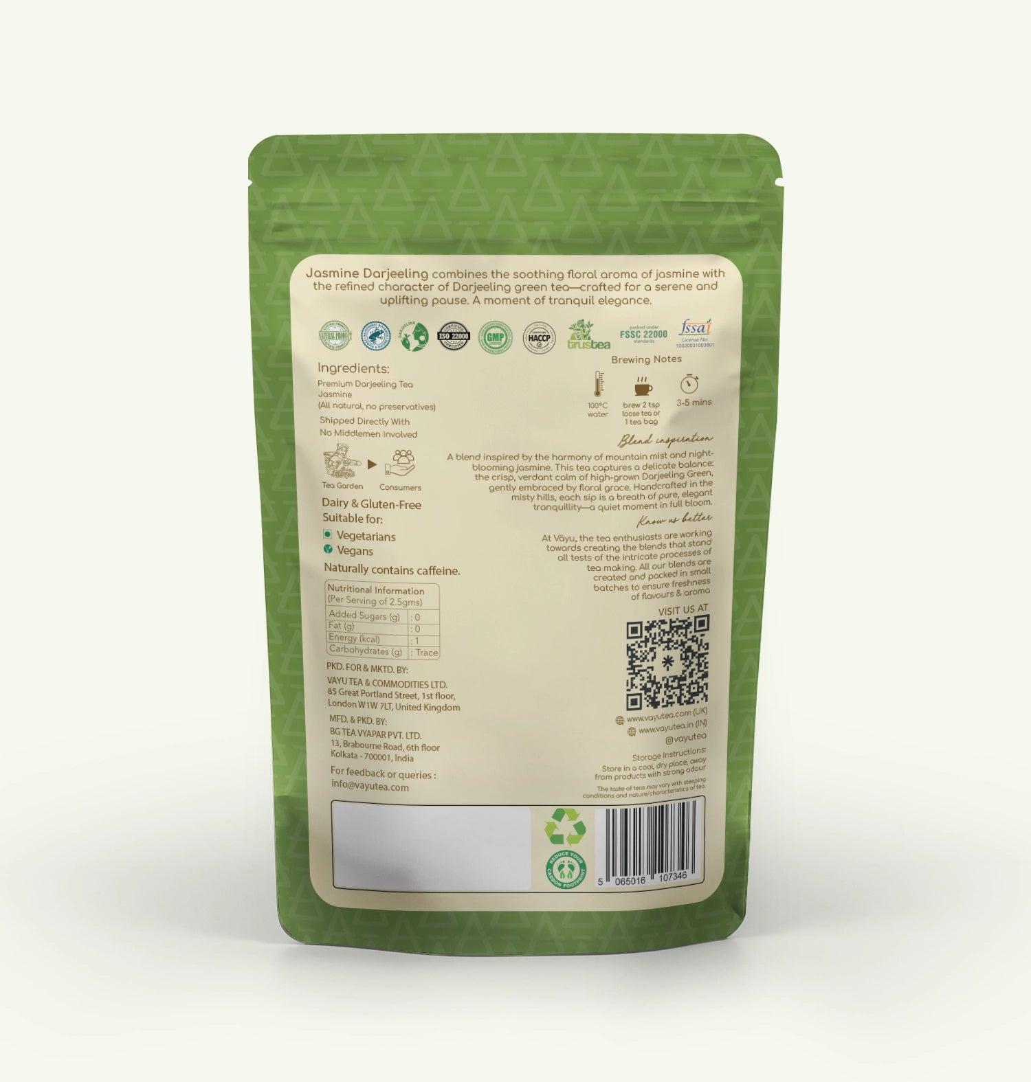 Jasmine Darjeeling (Organic Green Tea with Jasmine) Loose Tea 100gms